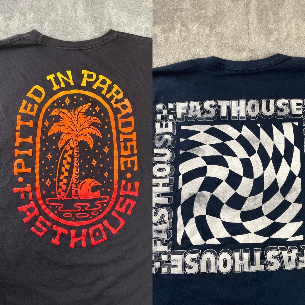 2 Fasthouse T Shirts 3XL Pitted In Paradise And Checker Graphic Black Blue •hole